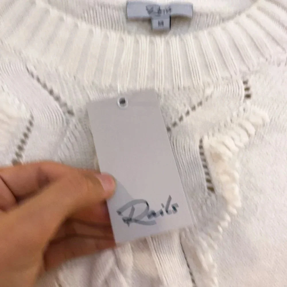 NEW Rails Francis Knit Lace Crew Neck Wool Cashmere Sweater in Ivory Women's XS - Picture 3 of 6